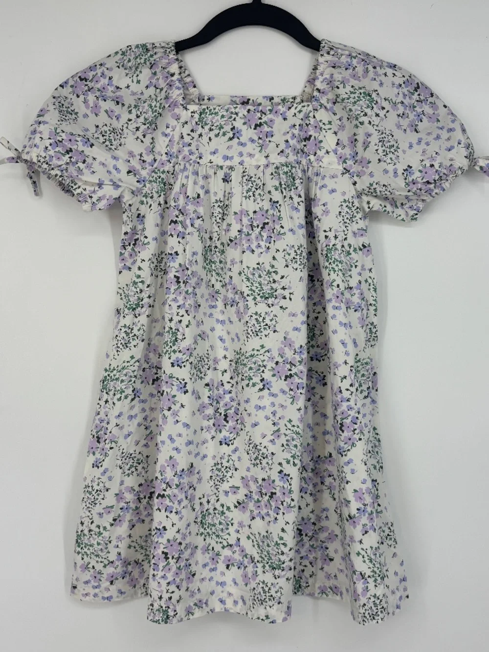 Crewcuts Girls Size 6 Puff Sleeve Dress White Purple Blue Floral Square Neck